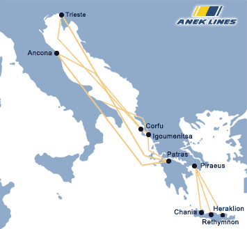 Anek Lines Ferry route map