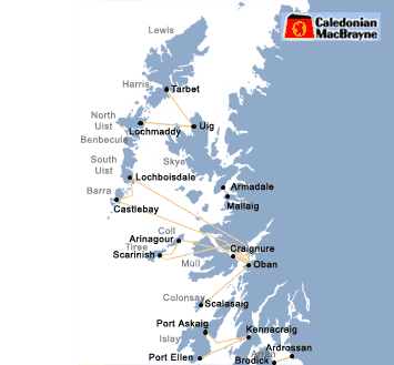 Caledonian Macbrayne (CalMac Ferry) route map