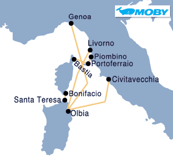 Moby Lines Ferries route map