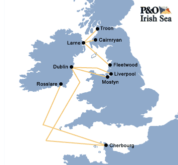 P & O Irish Ferries route map