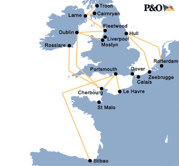 P&O Ferries Dover Calais route map
